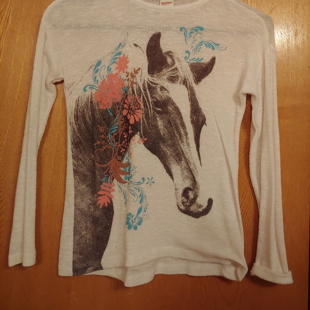Kids white horse long sleeve tee